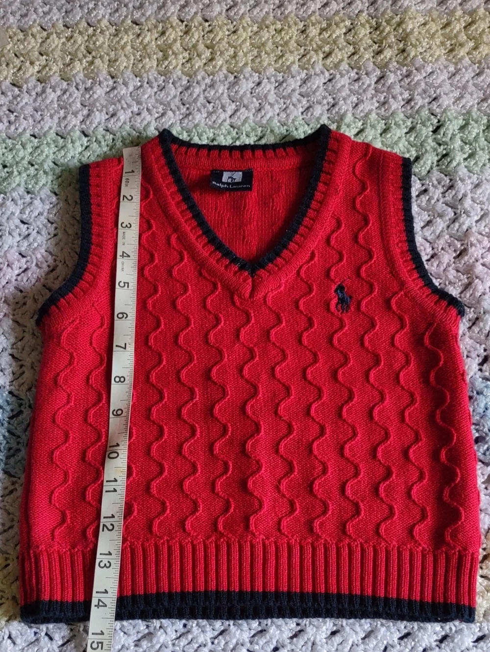 Ralph Lauren Boys Red Navy Wavy Sweater Vest